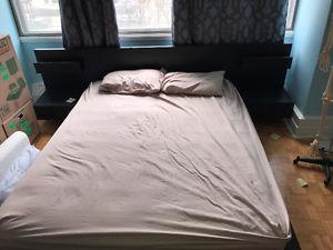 Dark Wood Queen Bed and Mattress with Matching Dresser