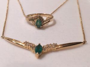 Diamond and Emerald Necklace and Ring set size 8.5