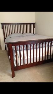 Mahogany queen bed frame, box spring, mattress