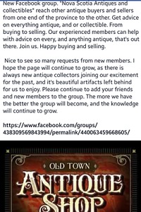 New Facebook group. "Nova Scotia Antiques and collectibles"