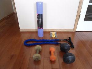YOGA MAT, RESISTANCE BAND & WEIGHTS