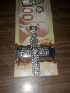 large solid silver cross with diamonds