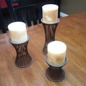 set of 3 candles and holders