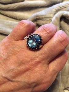 size 7 dinner ring in sterling silver.aquamarine and