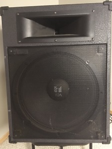 2- TOA PA SPEAKERS / 2- YORKVILLE SPEAKER STANDS