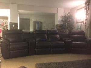 6 Piece leather reclining sectional.