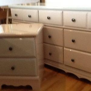 Blush & silver long dresser and 2 bedside tables