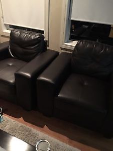 Bonded Brown Leather Sofa and TwoChairs