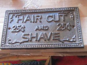 HAIR CUT & SHAVE 25c CAST IRON WALL SIGN $25 BARBER