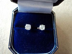 New 1.19 carat Natural Diamond Earrings 14Karat White Gold