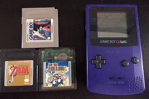 Purple gameboy colour and 3 games Zelda Mario
