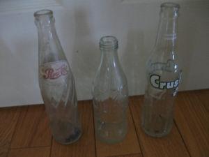 THREE OLD VINTAGE SODA-POP BOTTLES..COKE PEPSI & CRUSH