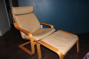 TWO Leather Ikea Recliners WITH matching Stool