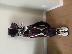 Women's golf clubs and shoes
