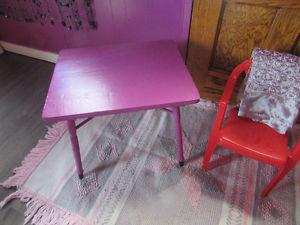 child's table chair and rug