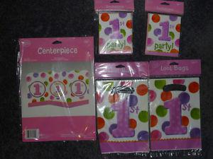 1st Birthday Baby Girl Polka Dot Party Pack (New-In the