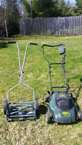 2 Lawn Mowers,YARDWORKS Electric/Manual Push GREAT