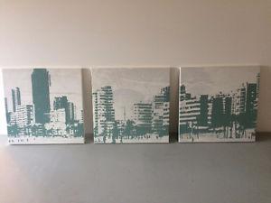 3 pc picture set of a city skyline