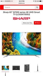 65 Sharp 4K HDR Paid $. Reciept and warranty $ only