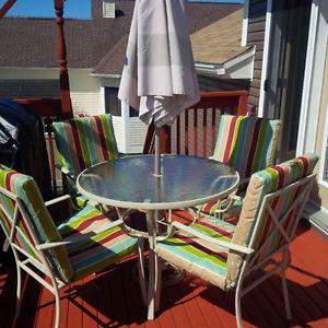 Deck and Patio Furniture - Table, 4 chairs, umbrella and