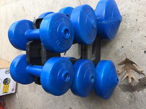 Dumbell rack and weights