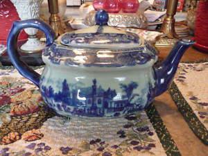 Fine English "Iron Stone" Flow Blue Tea Pot