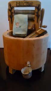 Folk art hand crafted miniature wooden wringer washer