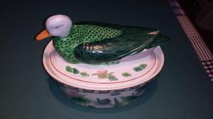 HAND PAINTED PORCELAIN SOUP TUREEN - DUCK ON LID
