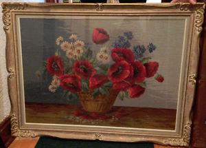 Poppies in a Bowl Needlepoint Picture