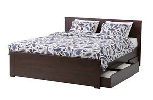 Queen size BRUSALI Bed frame with 4 storage boxes, brown,