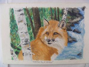 Red Fox By A Stream - 5" x 7" Original Art