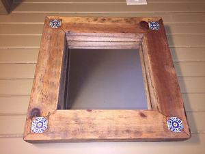 Solid wood and ceramic tile rustic mirror