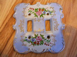Vintage Porcelain Double Light Switch Cover with Round