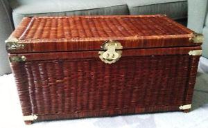 Wicker chest trunk as storage and coffee table