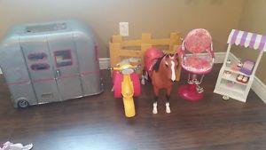 American Girl Toys - Camper, horse, scooter, cafe