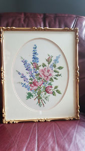 Antique needlepoint with wood carved frame
