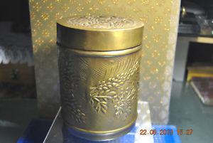 Brown Metal Oval Covered Box W/Etched Design From Flowers