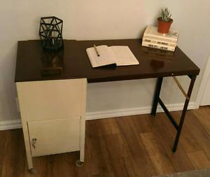 Folding Metal Desk With Built In File Cabinet