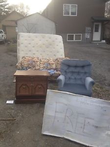 Queen bed. Couch. Chair with ottoman and table free