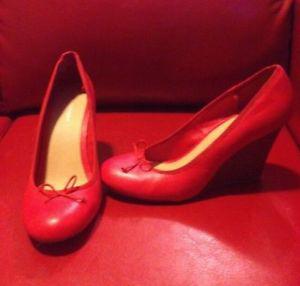 Red wedges & navy & red ballet flats sz 9 shoe lot
