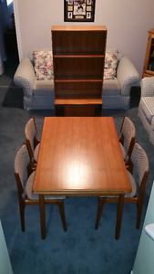 Teak Dining Room Table, 4 chairs and Hutch