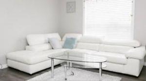 White leather L section sofa set