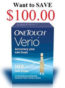 Boxes of OneTouch Verio diabetic test strips.