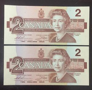 Canada $2 dollar notes