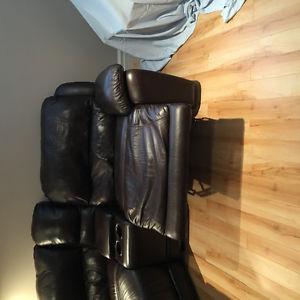 Power reclining genuine leather sectional with additional