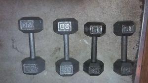 Solid Hex Single Dumbbell 15 and 20 lbs.