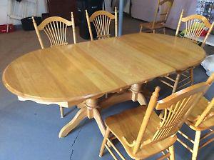 Solid Oak Double Pedestal Table & 6 Chairs