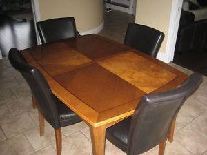 Solid Wood Dinning Set with 6 Leather Chairs