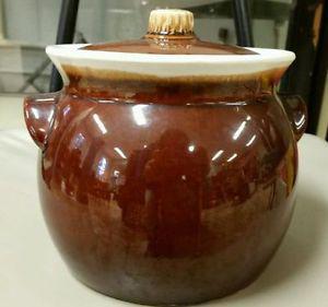 Vintage Hull Pottery USA Brown Drip Bean Crock Oven Proof