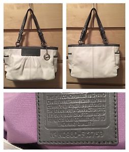 White and Grey Leather Coach Purse